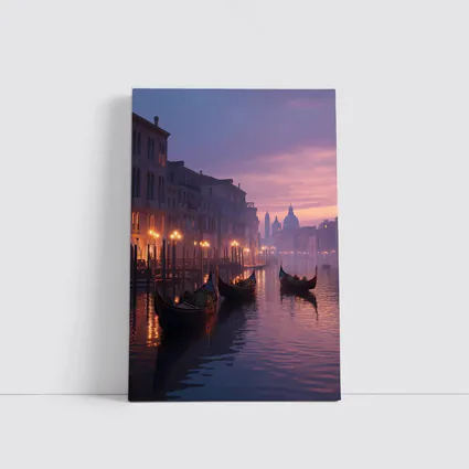 Venice Canal Gondolas Purple Dusk Fog