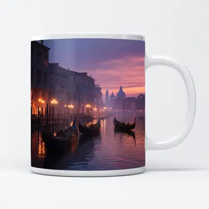 Venice Canal Gondolas Purple Dusk Fog