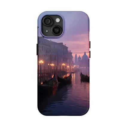 Venice Canal Gondolas Purple Dusk Fog