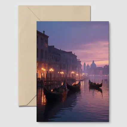 Venice Canal Gondolas Purple Dusk Fog