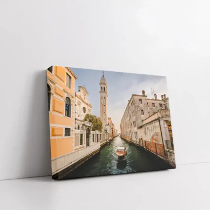 Venice Canal Boat Church Tower Italy