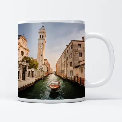 Venice Canal Boat Church Tower Italy