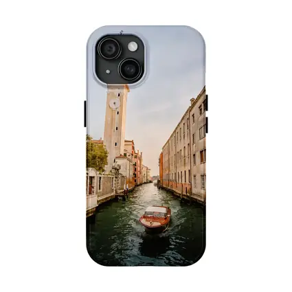 Venice Canal Boat Church Tower Italy
