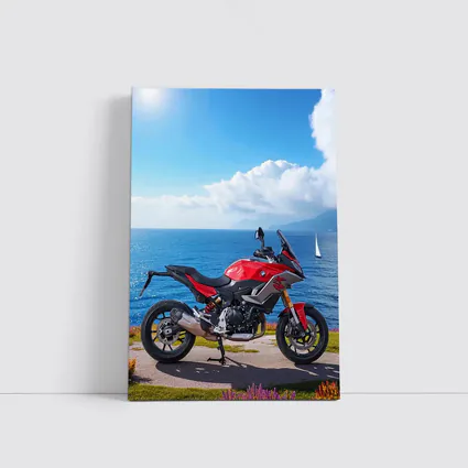 BMW Motorcycle Red Coastal Ocean Blue Sky