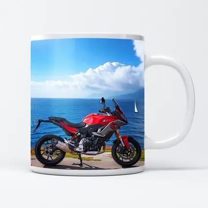 BMW Motorcycle Red Coastal Ocean Blue Sky
