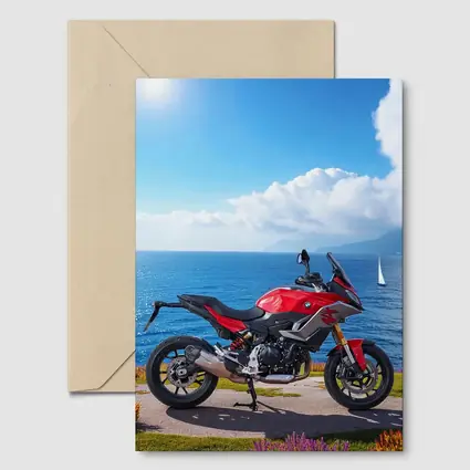 BMW Motorcycle Red Coastal Ocean Blue Sky