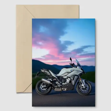 BMW Motorcycle Parked at Dusk Sky