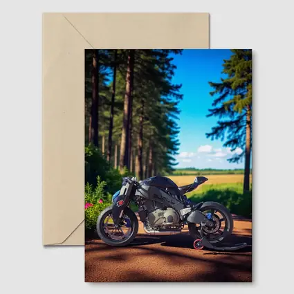 Buell Motorcycle Parked On Forest Road