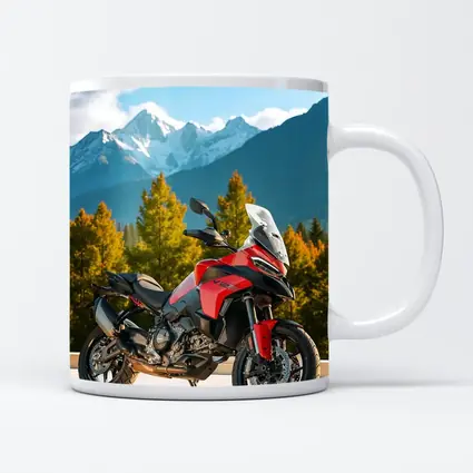 Red Ducati Multistrada Adventure Bike Mountain Backdrop