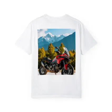 Red Ducati Multistrada Adventure Bike Mountain Backdrop