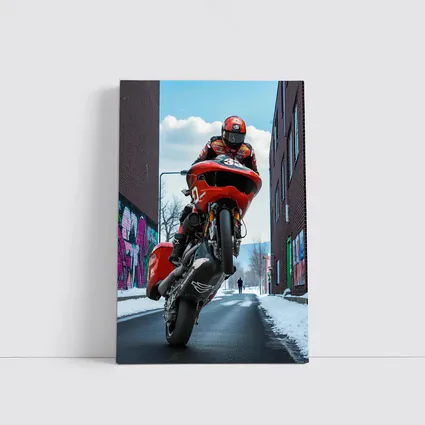 Red Motorcycle Wheelie Urban Street Winter