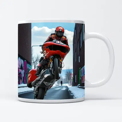 Red Motorcycle Wheelie Urban Street Winter