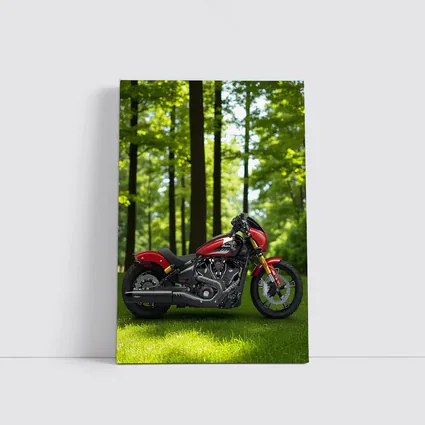 Red Indian Motorcycle Parked Among Green Trees