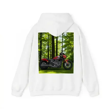 Red Indian Motorcycle Parked Among Green Trees
