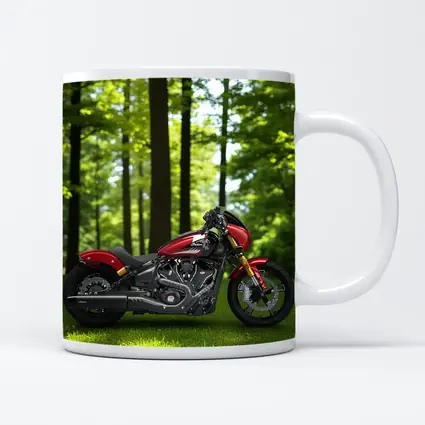 Red Indian Motorcycle Parked Among Green Trees