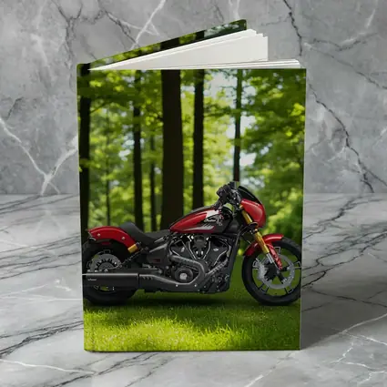Red Indian Motorcycle Parked Among Green Trees