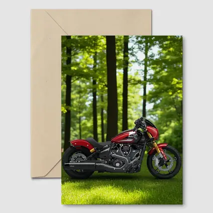 Red Indian Motorcycle Parked Among Green Trees