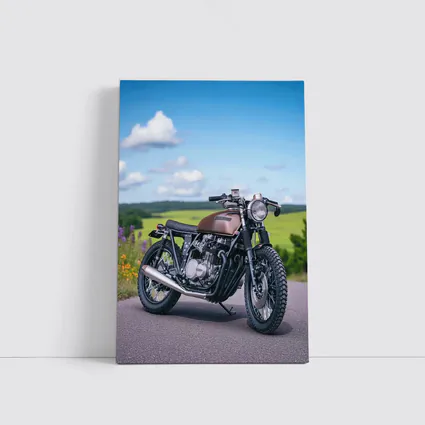 Custom Cafe Racer Motorcycle Green Countryside Road