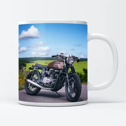 Custom Cafe Racer Motorcycle Green Countryside Road