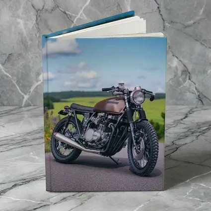 Custom Cafe Racer Motorcycle Green Countryside Road
