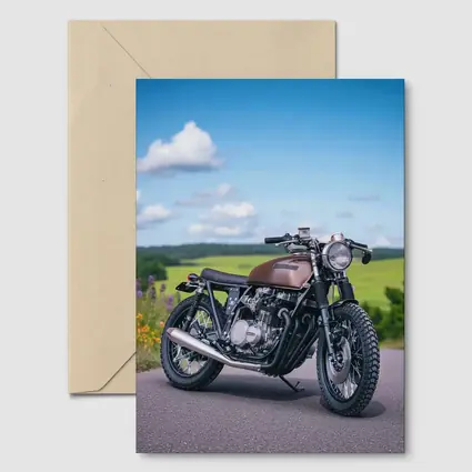 Custom Cafe Racer Motorcycle Green Countryside Road
