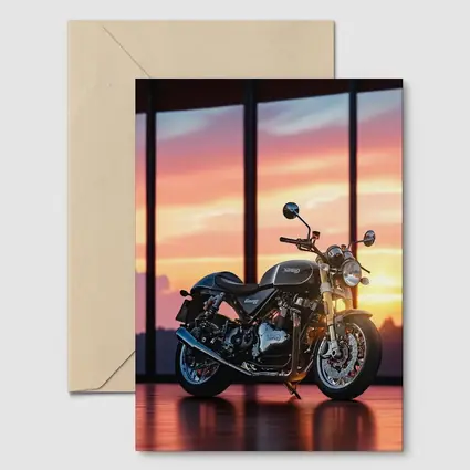 Norton Motorcycle Parked Against Sunset Sky