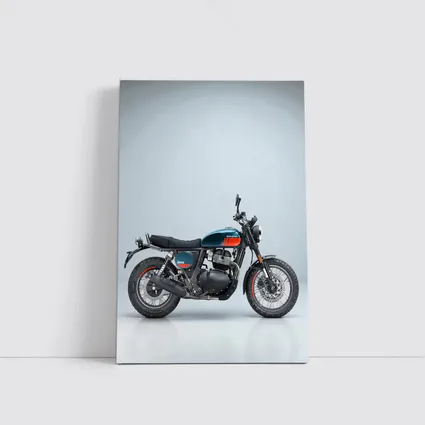 Royal Enfield Scrambler Motorcycle Blue Gray Background