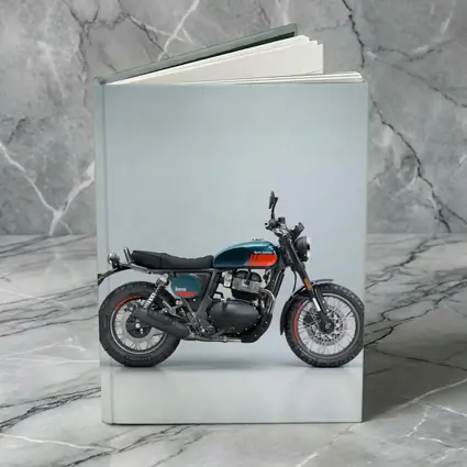 Royal Enfield Scrambler Motorcycle Blue Gray Background