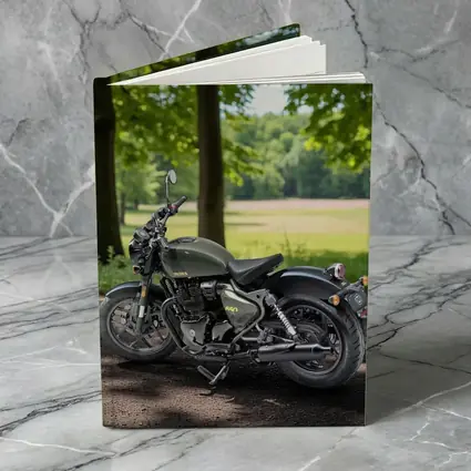 Dark Green Cruiser Motorcycle Parked Forest Setting
