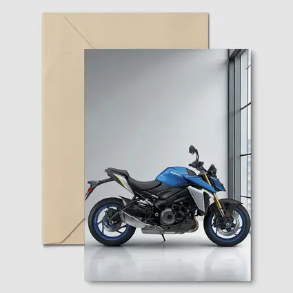Suzuki Naked Bike Blue Motorcycle Indoor Setting