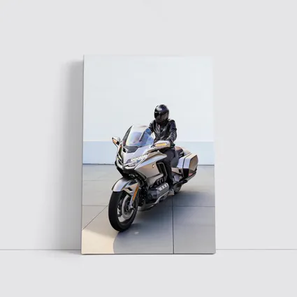 Honda Gold Wing Rider Gray Urban Setting