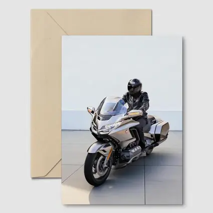 Honda Gold Wing Rider Gray Urban Setting