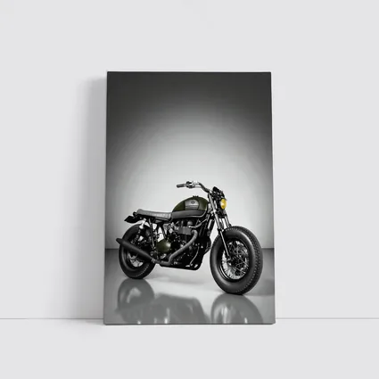 Olive Green Cafe Racer Motorcycle Studio Shot