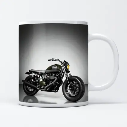 Olive Green Cafe Racer Motorcycle Studio Shot