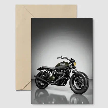 Olive Green Cafe Racer Motorcycle Studio Shot