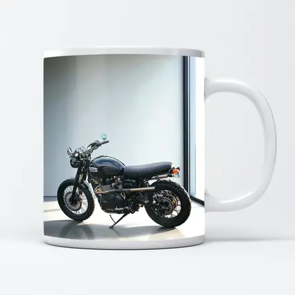 Black Triumph Scrambler Motorcycle Minimal Room