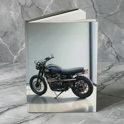Black Triumph Scrambler Motorcycle Minimal Room