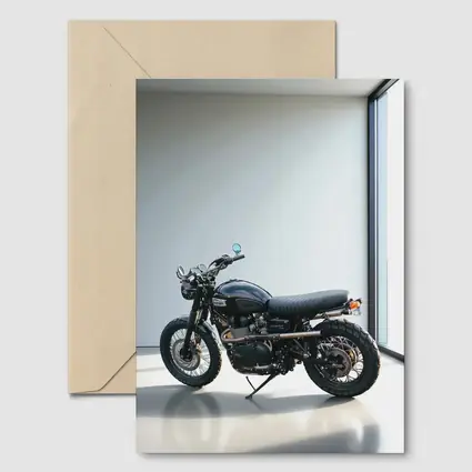 Black Triumph Scrambler Motorcycle Minimal Room