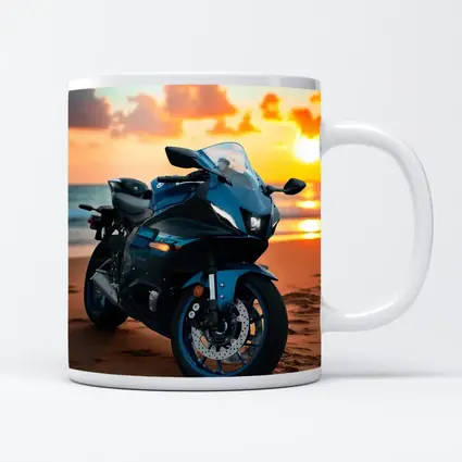 Yamaha Sport Bike Parked on Beach Sunset