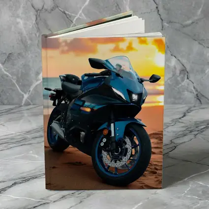 Yamaha Sport Bike Parked on Beach Sunset
