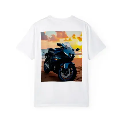 Yamaha Sport Bike Parked on Beach Sunset