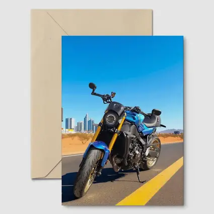 Blue Naked Bike Desert City Skyline
