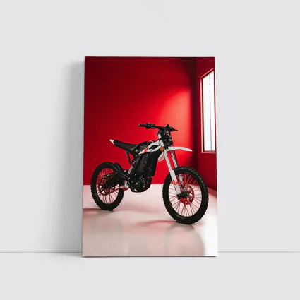 Electric Dirt Bike Against Bold Red Wall