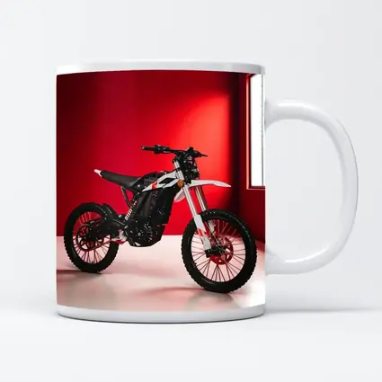 Electric Dirt Bike Against Bold Red Wall