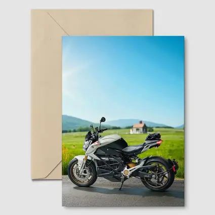 Zero Electric Motorcycle Parked Green Countryside
