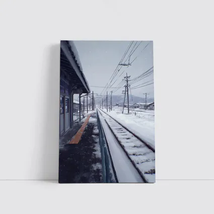 Snowy Japanese Train Station Anime Winter Scene