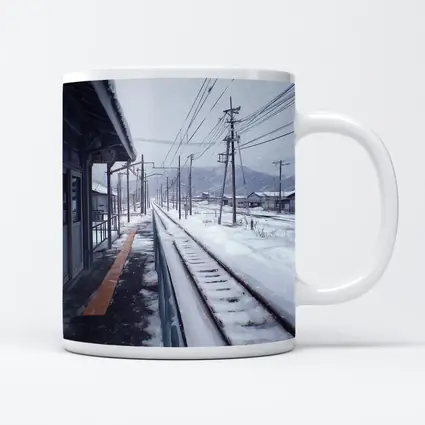 Snowy Japanese Train Station Anime Winter Scene