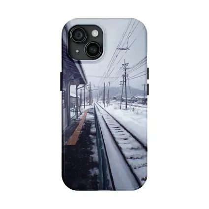 Snowy Japanese Train Station Anime Winter Scene