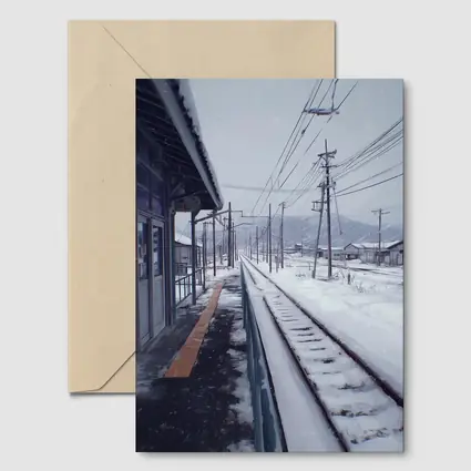 Snowy Japanese Train Station Anime Winter Scene