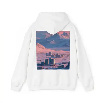 Arctic City Snow Mountains Pink Sky